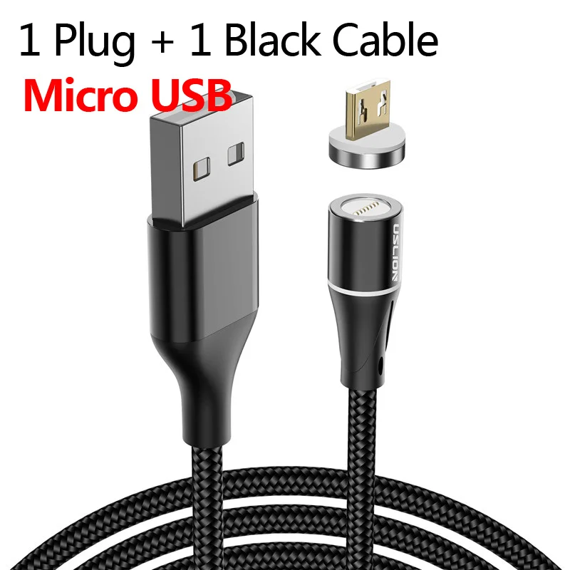 USLION Micro USB кабель магнитное зарядное устройство для iPhone X 8 7 type C Быстрая зарядка магнит зарядное устройство провод для samsung Xiaomi huawei шнур - Цвет: For Micro Black