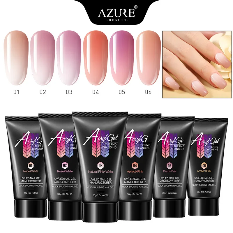 Акриловый удлиняющий УФ-гель Azure Beauty 6 шт./лот СВЕТОДИОДНЫЙ для дизайна ногтей