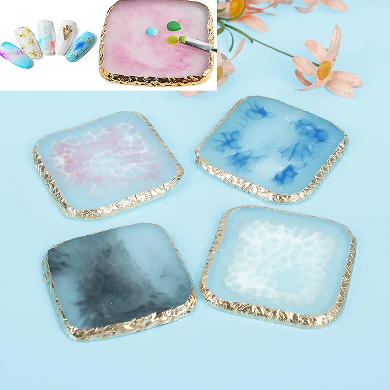 Красочные палитры блюдо смолы золотые наклейки для ногтей край гель лак пигмент