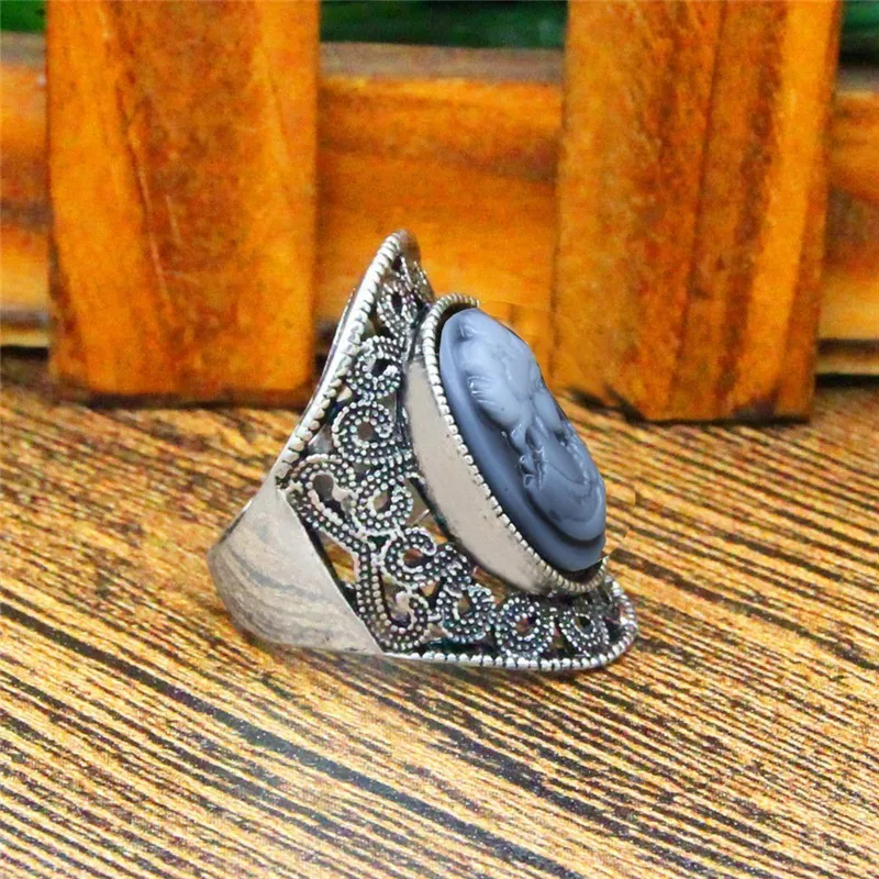 Овальный леди queen камея Кольца для Для женщин Винтаж полые цветок кольца