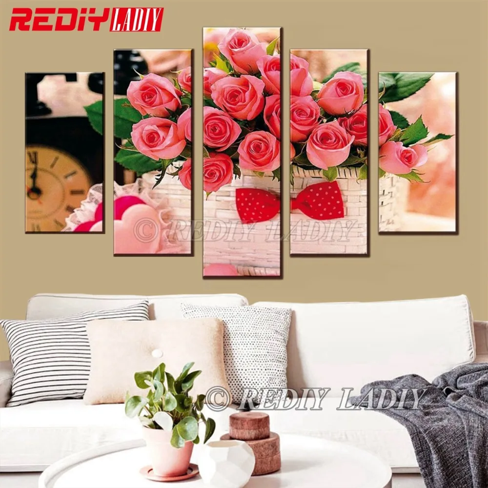 REDIY LADIY Алмазная картина корзина розы 5D Триптих алмазной вышивки Стразы Модульная картина стены Искусство хобби и ремесла