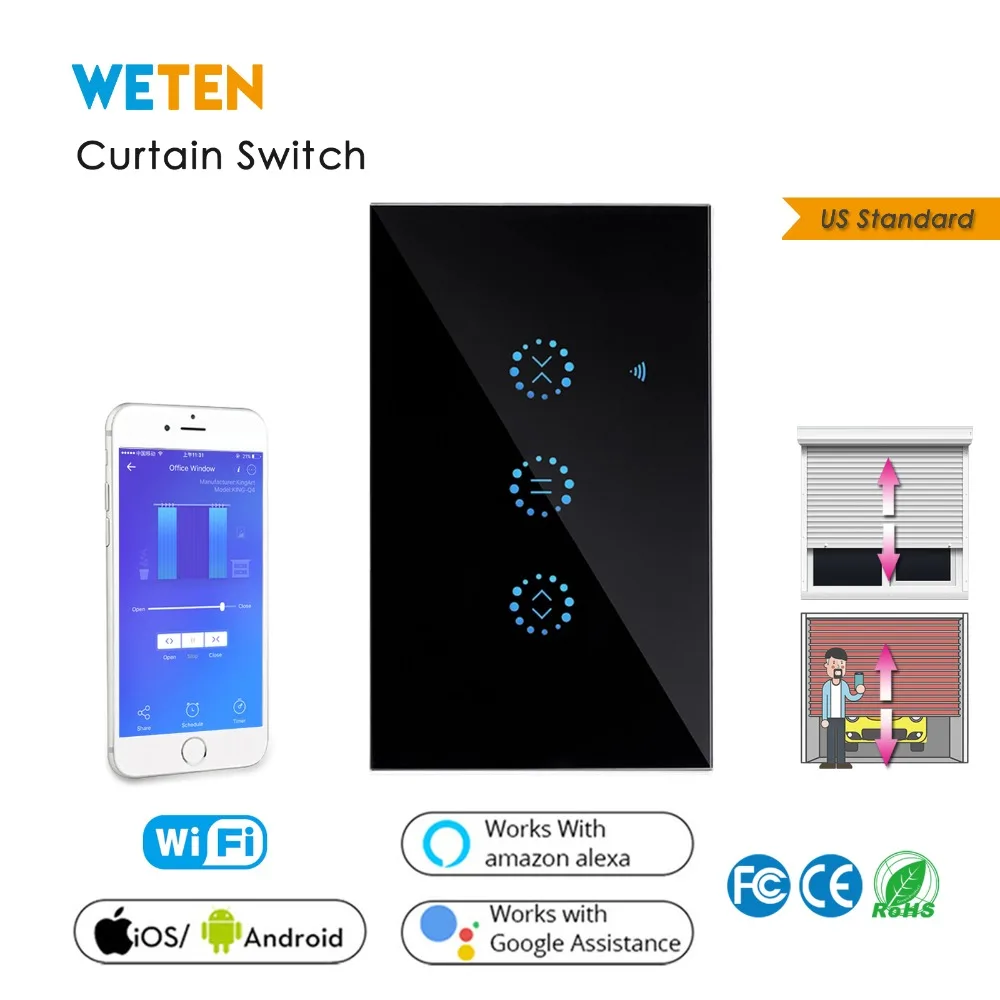 

Smart Wifi Touch Curtain Switch US, eWeLink APP Support Alexa Google Home for Electric motorized Curtain Blind Roller Shutter