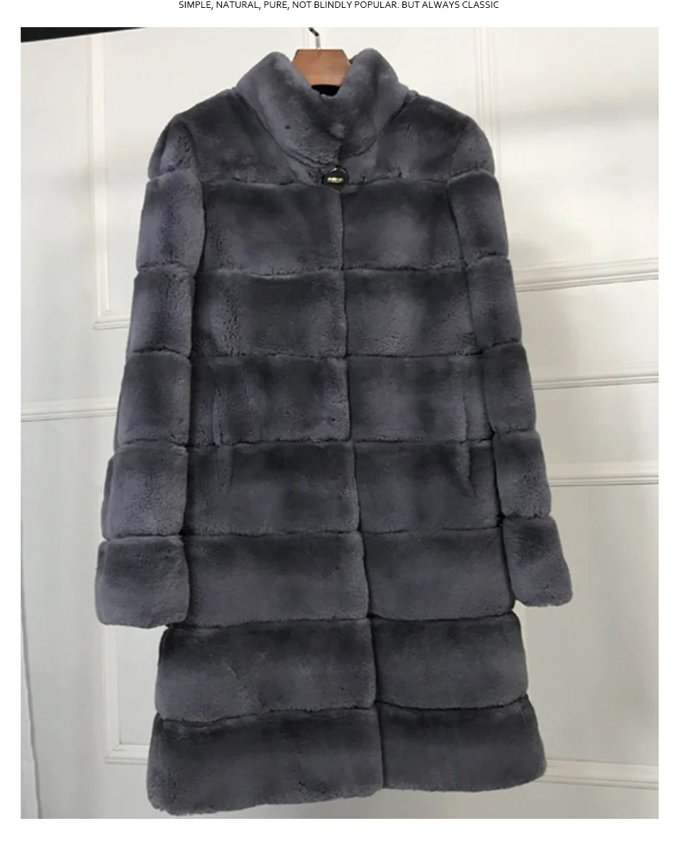 Женская теплая шуба из кролька рекс длиная толстая зимняя куртка из натурального меха модная верхняя одежда роскошная шуба с воротником стойка тёплый мех