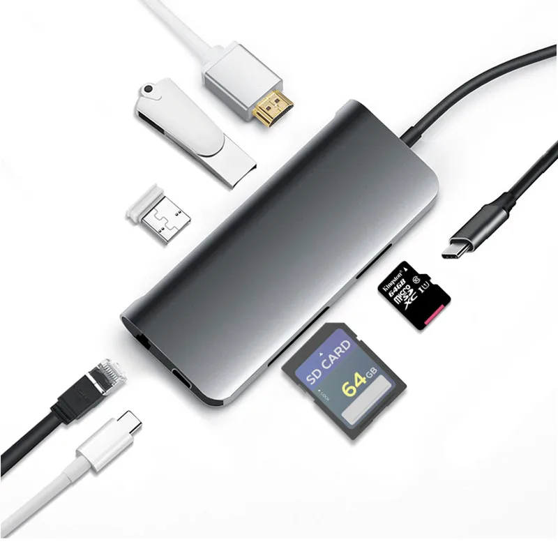 Baolyda USB-C док-станция Thunderbolt 3 адаптер 11в1 type C концентратор с HDMI RJ45 VGA USB3.0 все в одном хаб для MacBook& C-type ноутбука