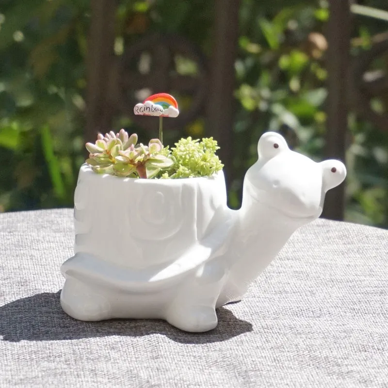 Kawaii маленький животный керамический цветочный горшок, белый фарфор, суккулентные растения, цветочный горшок, домашний декор, Садовая ваза, настольные мини-украшения