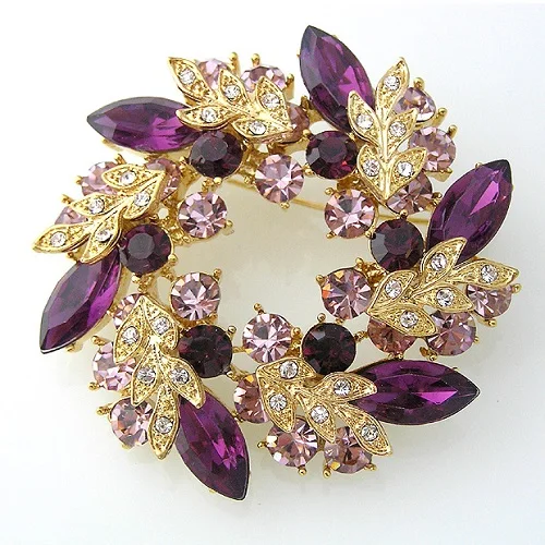 Purple gold 2 дюйма покрытие розовым золотом прозрачные стразы и маркиза с украшением в виде кристаллов красивые цветы венок брошь - Окраска металла: Purple gold