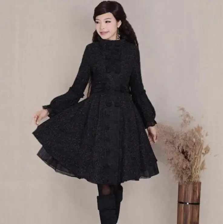 Женское двубортное шерстяное пальто приталенная куртка в стиле ретро с рукавами