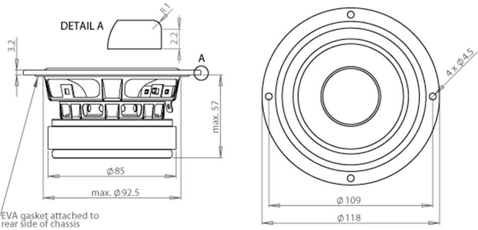 HF-017 HiFi динамик s 4,5 дюймов литой алюминиевый корпус бумажный конус Средний НЧ-динамик драйвер блок/WF118WA01/4 Ом 89 дБ