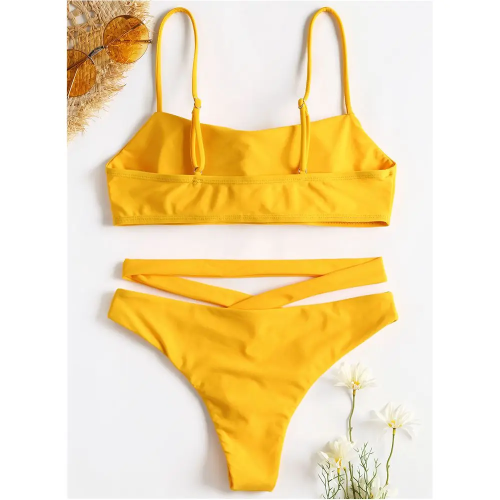 ZAFUL крест-накрест Cami бикини купальники для женщин с высоким вырезом купальник Спагетти ремни низкая талия Мягкий купальник Biquni купальный костюм