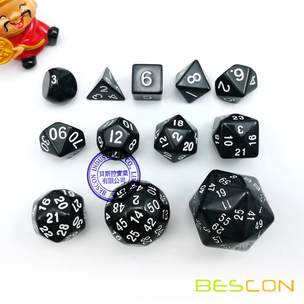Фото Набор многогранных кубиков D3 D4 D6 D8 D10 D % D12 D20 D24 D30 D50 D60 D3-D60, 12 шт., 60 сторон, черный цвет №1