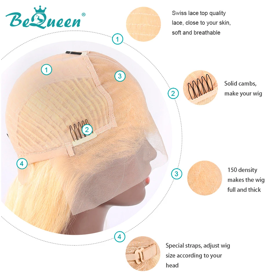 BeQueen глубокая волна короткие человеческие волосы парик блондинка 613 малазийские