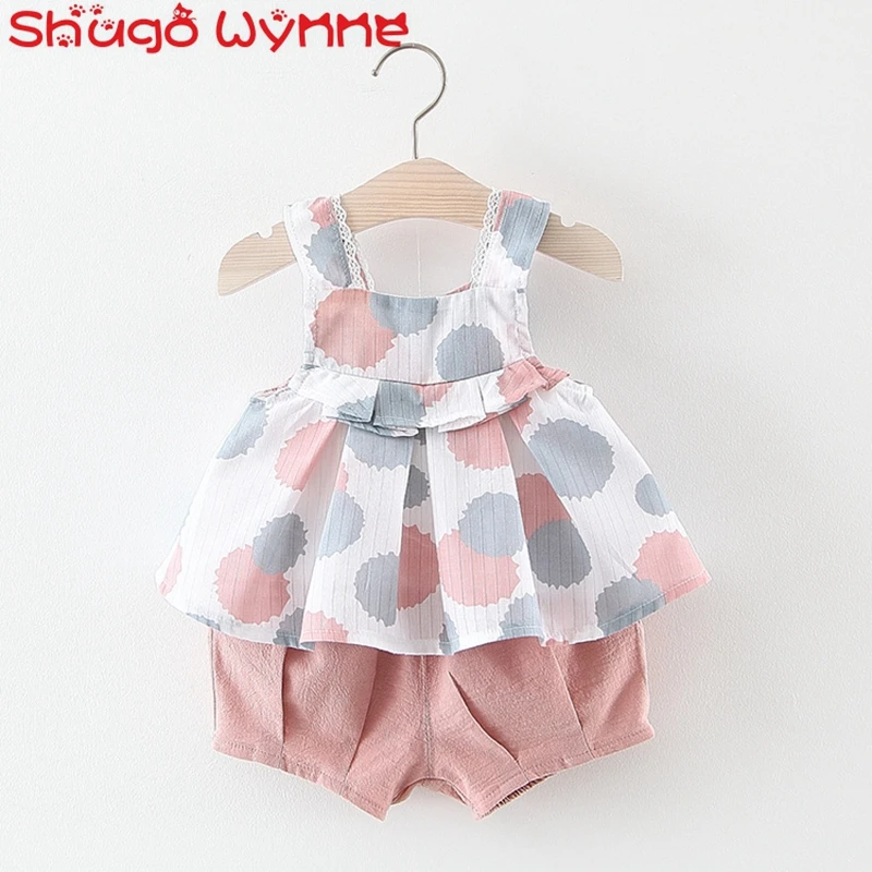 Летний жилет с бретельками в горошек для маленьких девочек блузка топы + шорты