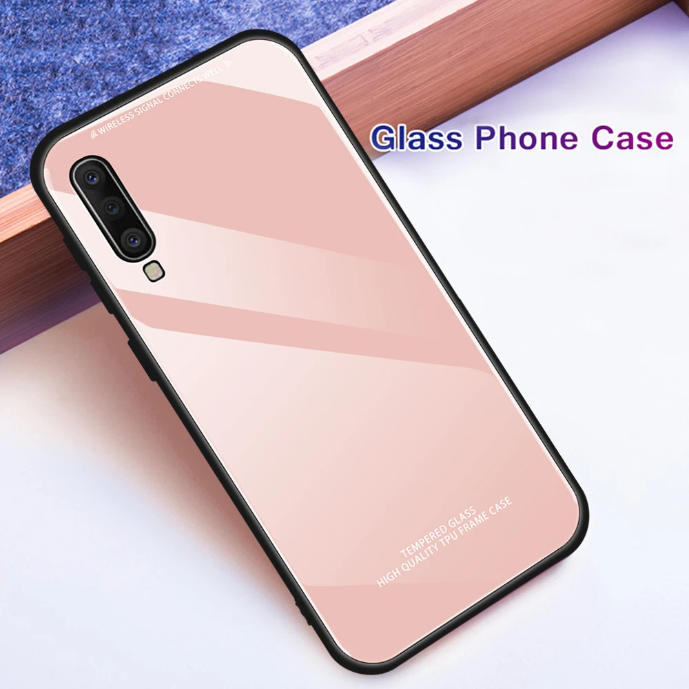 Закаленное Стекло чехол для samsung Galaxy A10 A20 A30 A40 A50 A70 S8 S9 S10 плюс S10e A20e Мягкий Силиконовый ТПУ Жесткий чехол-накладка с рисунком чехол Крышка - Цвет: Розовый