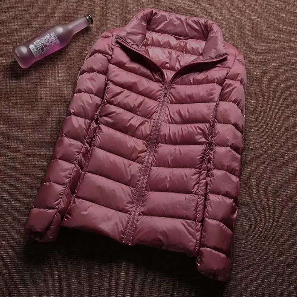 DarkPink Зимние женские куртки, пальто Feamle, Осенний пуховик с капюшоном, ультра тонкий длинный рукав, тонкая теплая куртка, розовая Женская верхняя одежда, одежда - Цвет: DarkPink