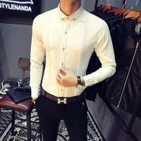 mens white shirt pleated solid slim fit tuxedo shirts male long sleeve england style casual social prom dress shirt for men 5xl