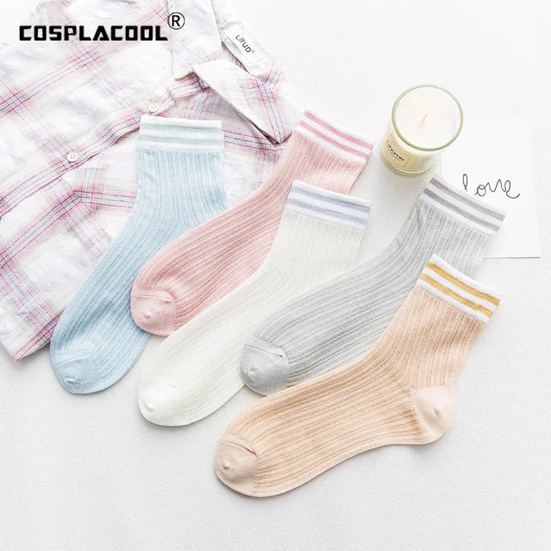 

[COSPLACOOL]Hollow Out Two Striped Harajuku Socks Divertidos Japan Candy Color Sweet Socks Creative Socks Women Cotton Sokken