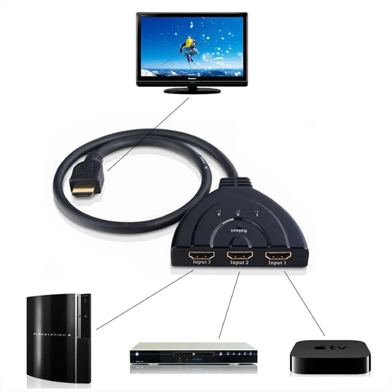 3 порта Переходник HDMI разветвитель кабель 1080P Коммутатор коммутатор в 1 порт