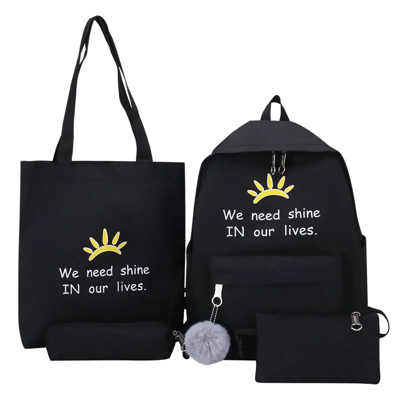 black 4 шт./компл. лента цепь с буквенным Mochila рюкзак туристические рюкзаки для отдыха школьные рюкзаки для девочек-подростков, школьный рюкзак - Цвет: black