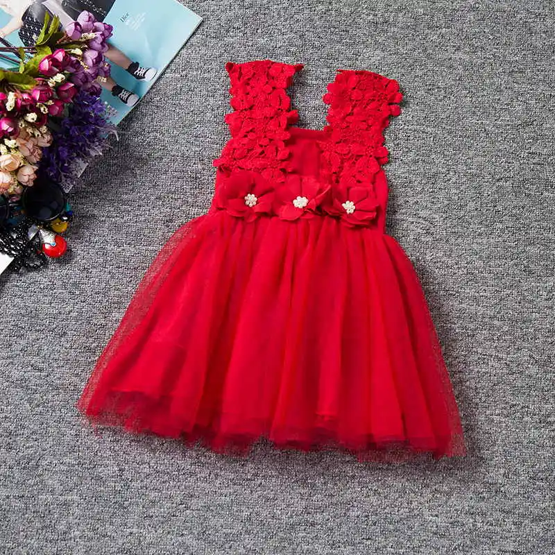 red lace dress Платья для маленьких девочек; летнее кружевное платье для девочек; коллекция года; пляжный сарафан без рукавов; одежда для малышей; roupas infantil meninas vestidos - Цвет: red lace dress