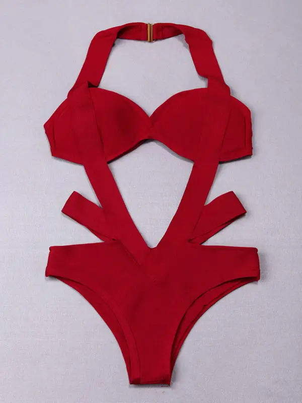 

2020 Hollow Out Jumpsuit Sexy Celebrity BacklessWomen Halter Bandage Night Club Party Bodysuit Elegant Jumpsuit Wholesale