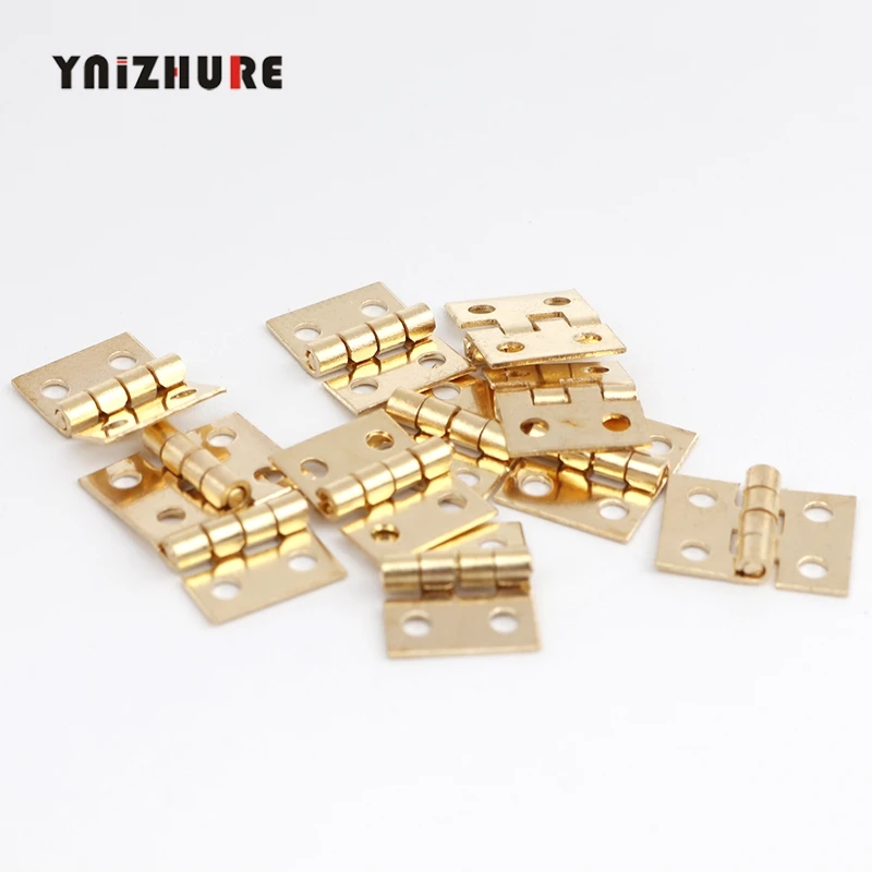 10Pcs 10*8mm Pure copper Brass Mini Hinge Decor Door Hinges Wooden Gift Jewelry Box Hinge Fittings for Furniture Hardware+Nail