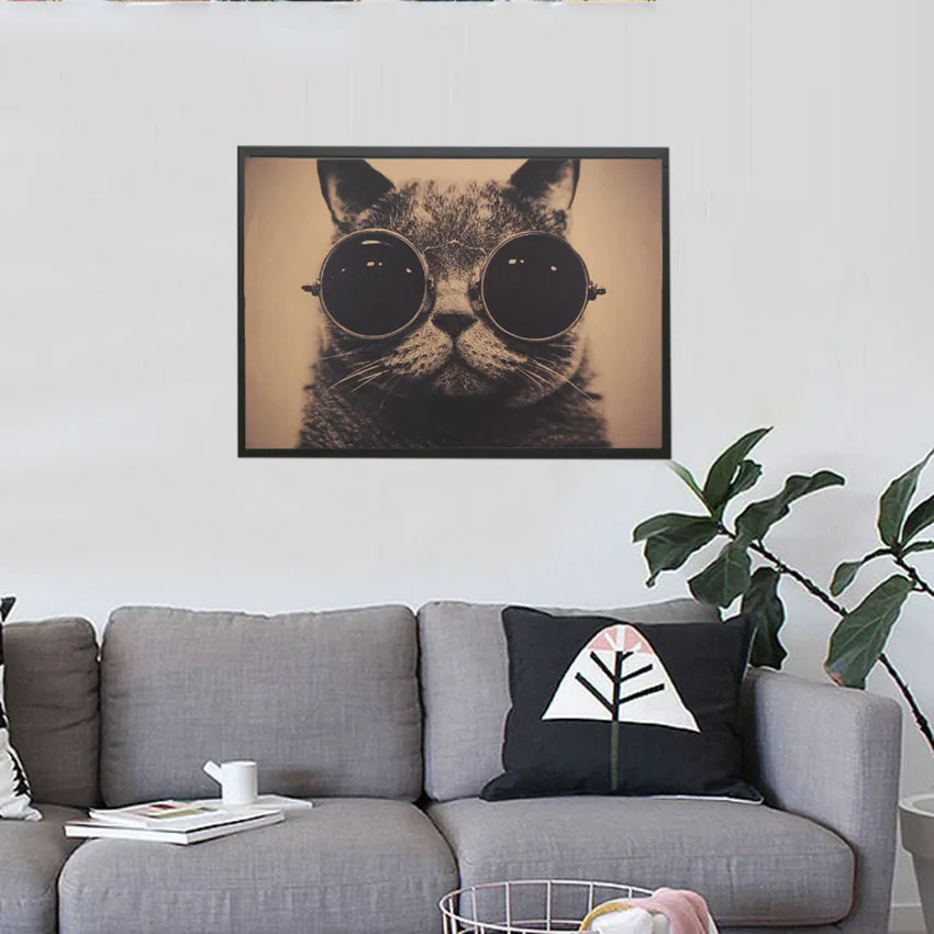 

TIE LER Cool Handsome Cat Sunglasses Rock Animal Kraft Paper Bar Poster Retro Poster Decorative Painting Wall Sticker