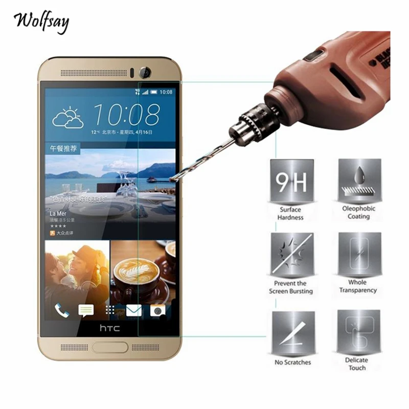 Закаленное стекло для htc One M9 2 шт. Защита экрана ультратонкая защитная пленка Wolfsay
