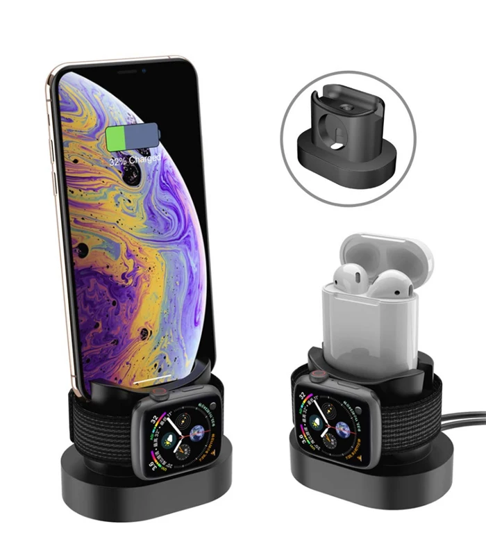 Fivetech 3 в 1 держатель для телефона для AirPods Apple Watch Подставка для зарядки мягкий силиконовый держатель для iPhone/Apple Watch/AirPods подставка для телефона