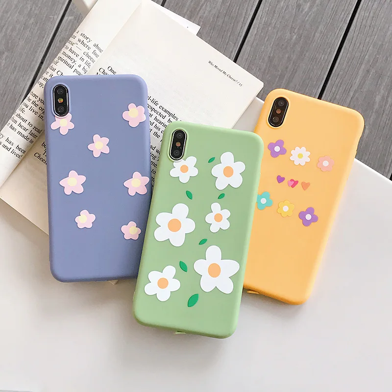 Простой цветок для iPhone Xs XR Max мобильный телефон оболочка 6s 7 8 Plus розовый белый Анти