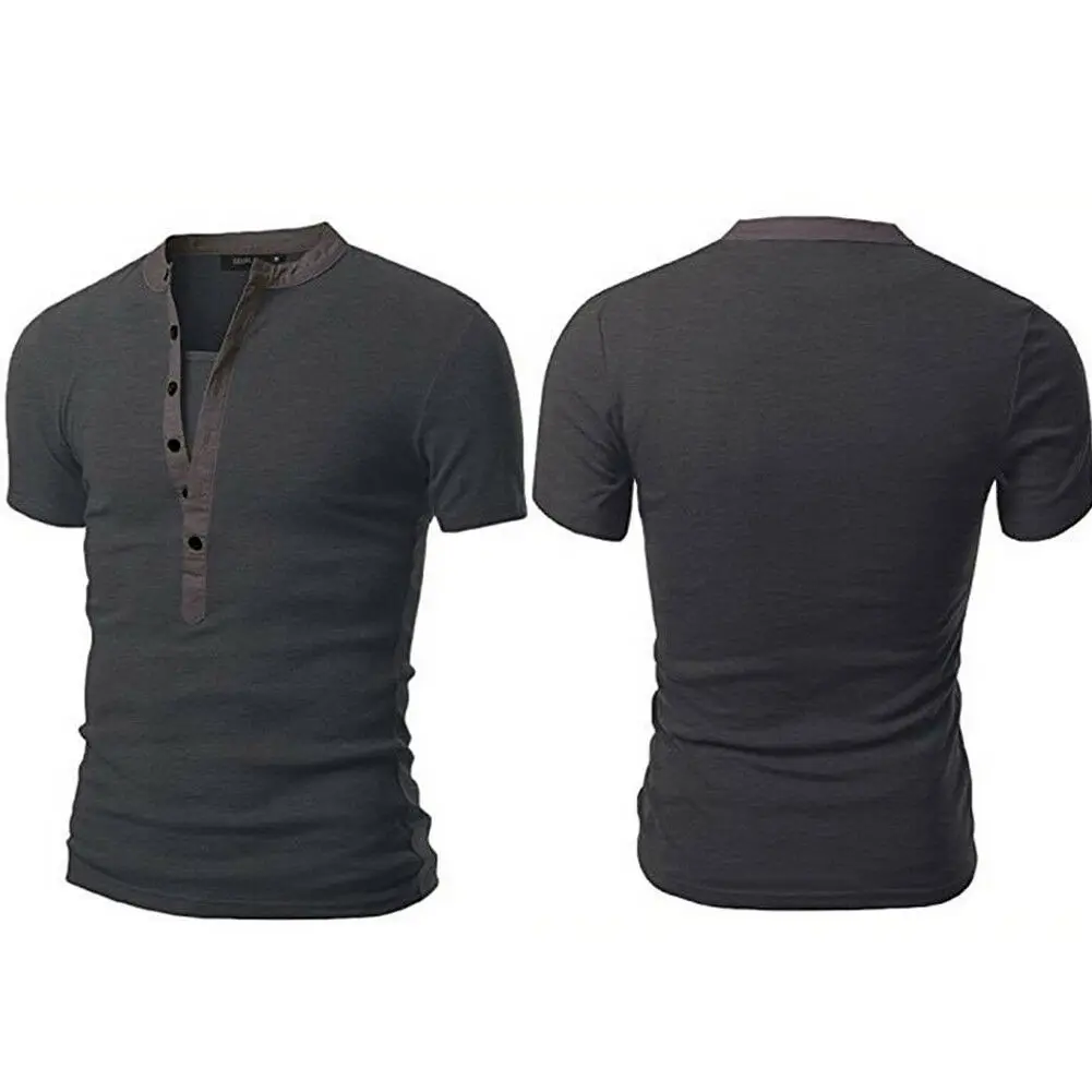 

Hot Men's T-shirt Solid Slim Fit V Neck Short Sleeve Muscle Tee Summer Male Summer Fashion Casual Tops Henley Shirts