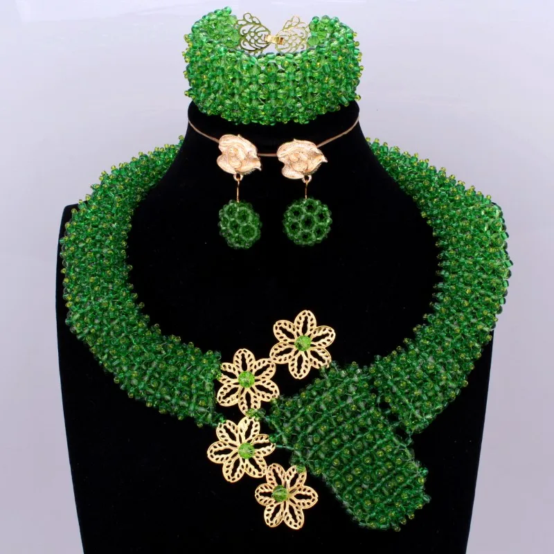 Роскошное ожерелье набор африканские бусы ювелирные изделия зеленый и золотой
