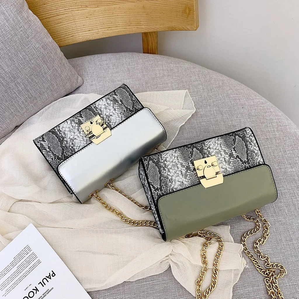 Змеиная сумка женская модная сумка из искусственной кожи на цепочке женская сумка на плечо кошелек со змеиным принтом сумки через плечо для женщин# H20