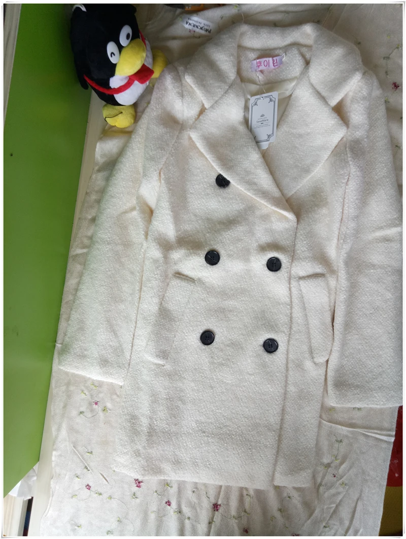 Новинка 2017 года корейский Для женщин пальто зимнее шерстяное теплое двубортное