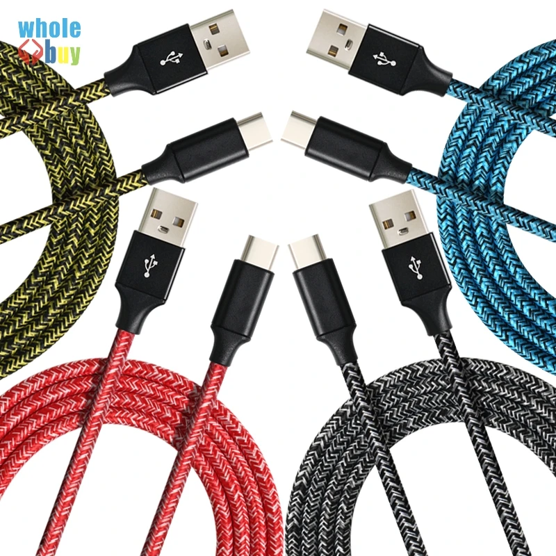 100 шт./лот 1 м 2 3 А цветная тканевая пряжа Micro 5pin 8pin TypeC нейлоновая оплетка Usb кабель