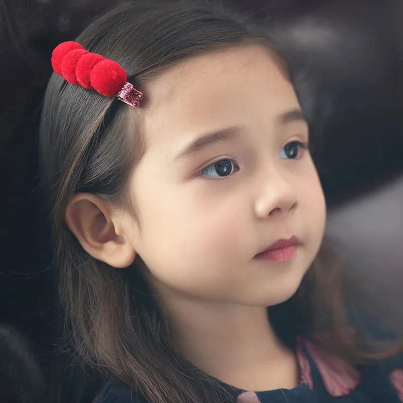 20 шт./лот плюшевая заколка для волос с помпоном девочек красная серая желтая