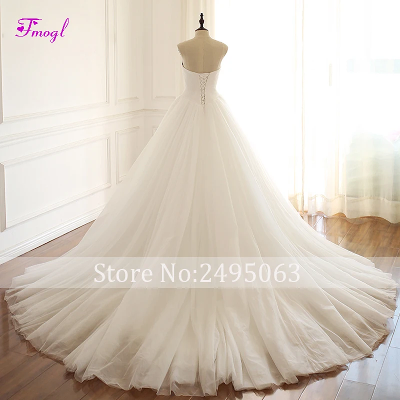 Fmogl Новое поступление сексуальный без бретелей Кружевной До А-силуэта Свадебные