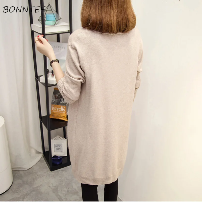 

Cardigans Women Solid Thickening Pockets Knitted Long Cardigan Trendy Warm Harajuku Sweater Womens All-match Elegant Chic Korean