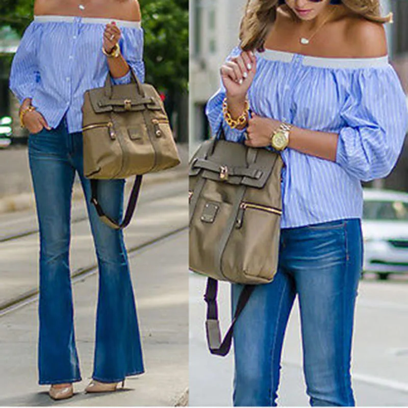 Женские топы в полоску с открытыми плечами Женская Повседневная Коктейльная