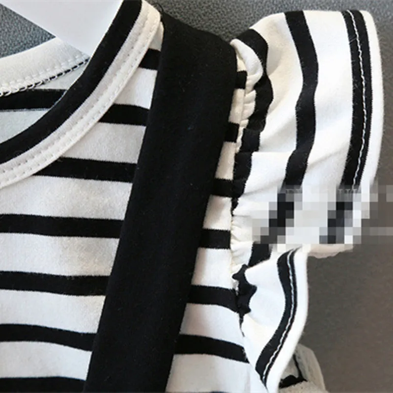 Платья для маленьких девочек модное черное платье с полосками имитацией двух