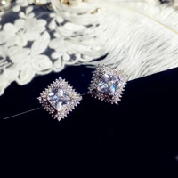 2021 new bling zircon stone square stud earrings korean earrings for women fashion 925 sterling silver color jewelry