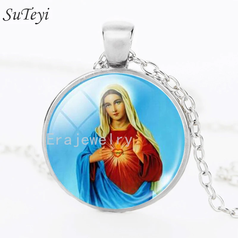 SUTEYI классическое ожерелье для женщин с изображением Иисуса круглый стеклянный