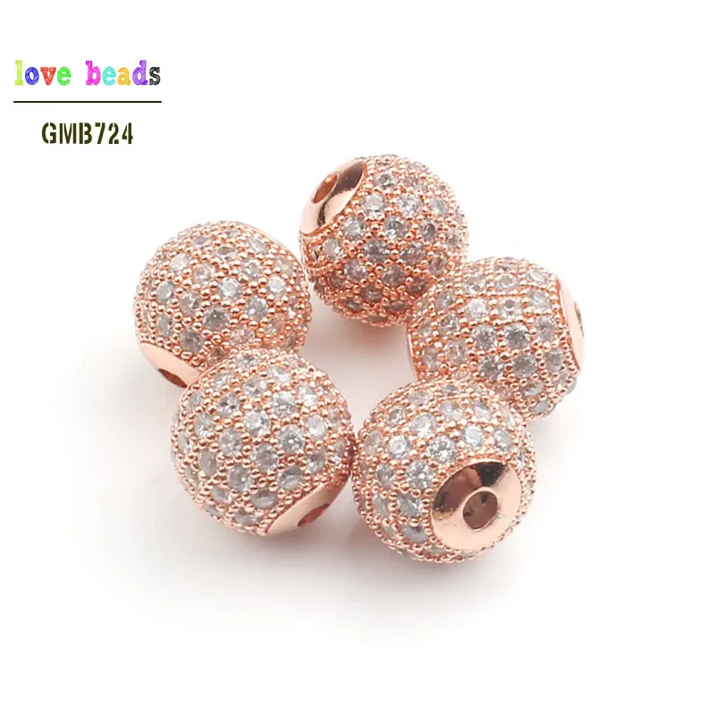 white rose gold Модные металлические Латунные Микро хрустальные CZ Круглые бусины для изготовления браслетов DIY 3 шт./лот - Цвет: white rose gold