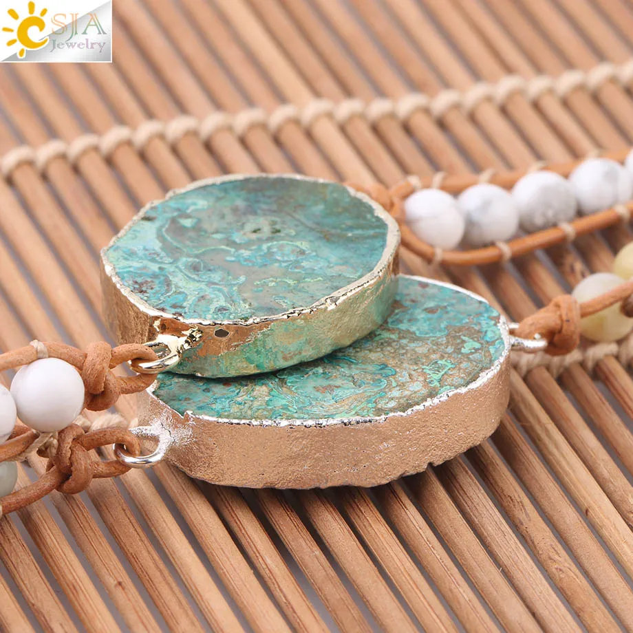 CSJA Boho Agates Wrap Bracelets Natural Stone Beads Green Ocean Charms Jewelry 5 Strand Girls Friendship Leather Bracelet S217 | Украшения