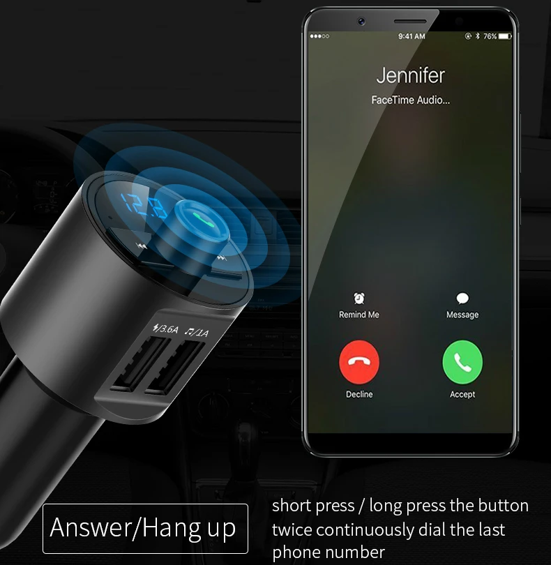 KORSEED 3.6A быстрая Зарядное устройство Bluetooth автомобильный набор, свободные руки, FM передатчик модулятор USB аудио Mp3 радио плеер Беспроводной хэндс-фри в для телефона