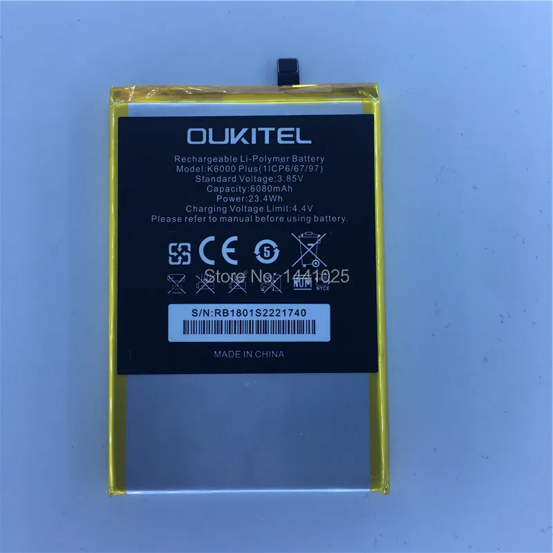 Мобильный телефон аккумулятор OUKITEL K6000 plus батарея 6080 мАч длительное время работы