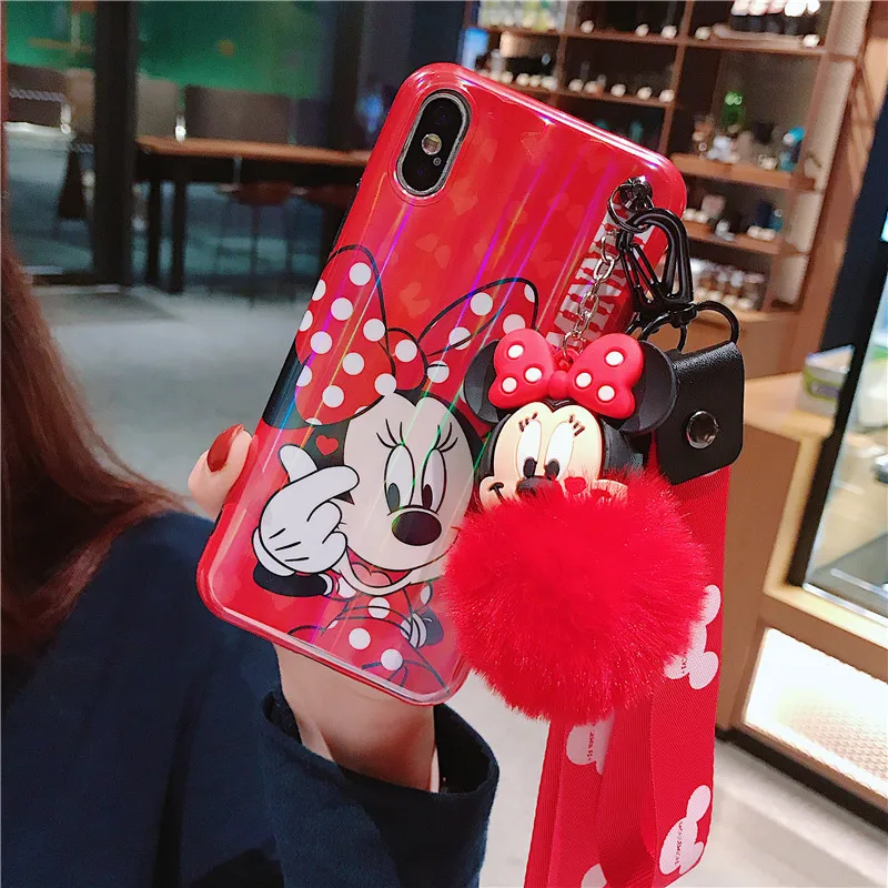 Для iphone XS Max с мультипликационным принтом с Винни-пухом для чехол для телефона, милый чехол с изображением чудовищ для iphone X XS XR 6 7 8 плюс Чехол+ игрушка помпоном+ ремень