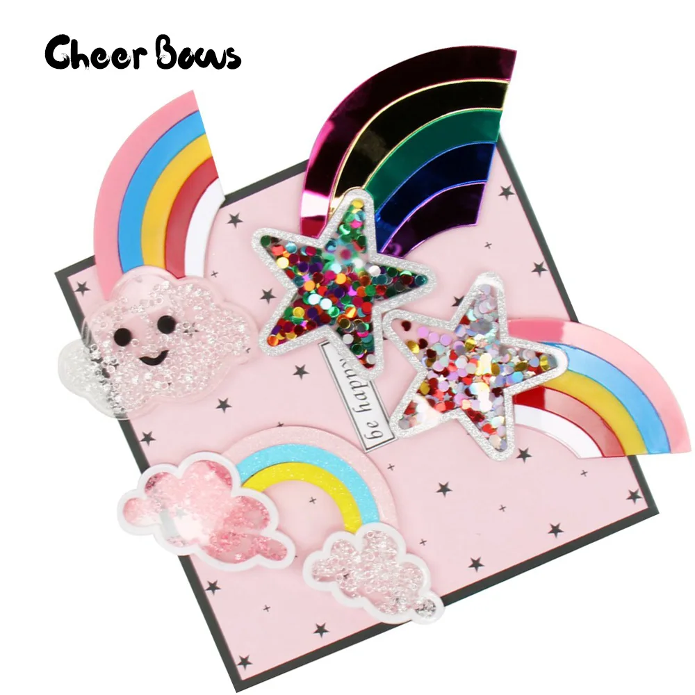 

Rainbow Acrylic Accessories Liquid Quicksand Stars Clouds Filling Sequins Appliques Phone Decor DIY Hair Clips Material 1pc
