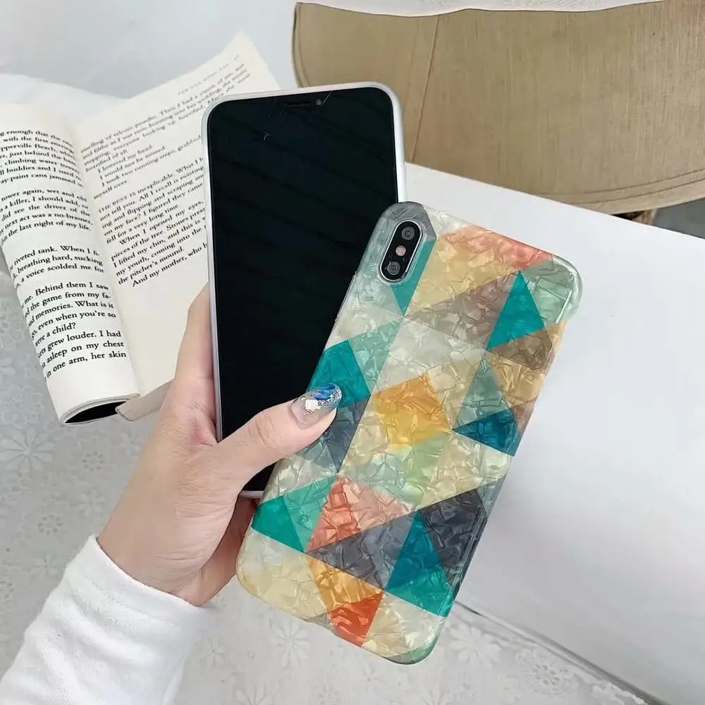 ELALA Glossy Marble Case For iphone X Simple Pattern Glitter diamond Silicone Cover iPhone 7 8 6 Plus XR XS Max | Мобильные телефоны