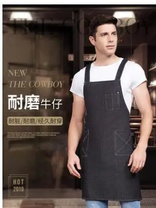 

Apron denim canvas material men and women Korean fashion cafe tea shop overalls wear