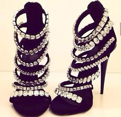 Black 12cm heels Роскошные женские босоножки с украшением в виде кристаллов; открытые черные женские сандалии-гладиаторы на высоком каблуке-шпильке; летняя пикантная женская обувь для торжеств - Цвет: Black 12cm heels